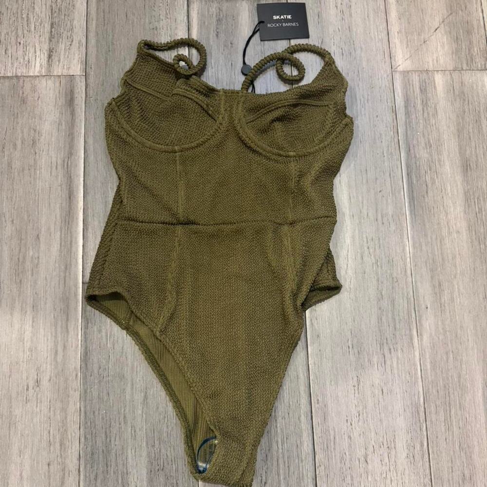 Skatie Olive Green Textured One-Piece Swimsuit